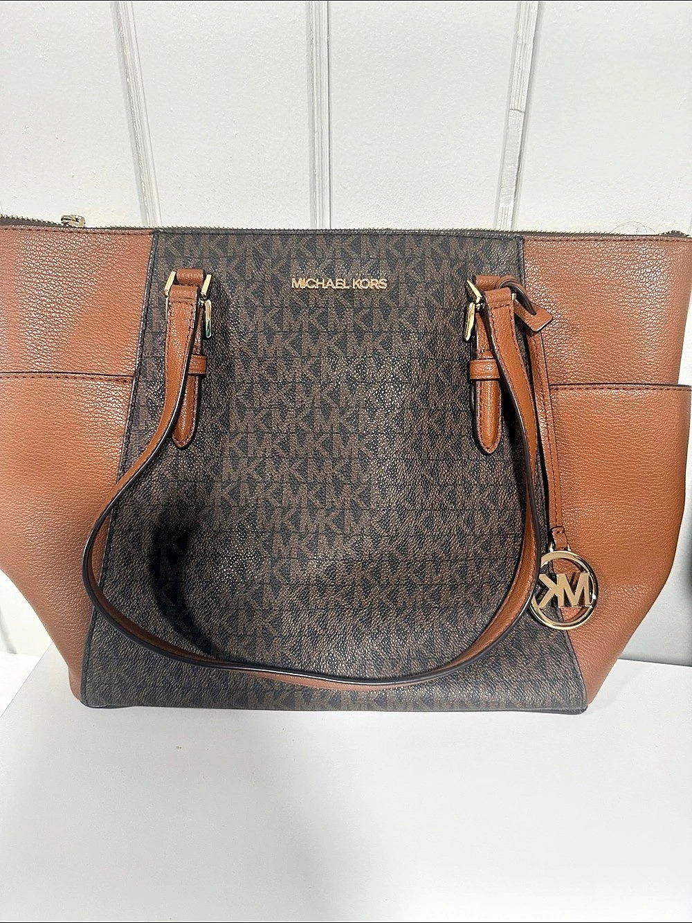 Michael Kors Jet Set Medium Logo Pocket Tote Bag Brown Logo Tote Bag